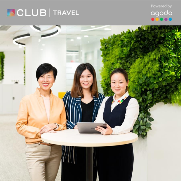 (From left to right) Ms Monita Leung, CEO of HKT Digital Ventures, Ms Jess Ho, Associate Director, Strategic Partnerships of Agoda, Ms Terri Yang, VP, Loyalty and Strategic Business Development, HKT Digital Ventures announce a partnership between Club Travel and Agoda.