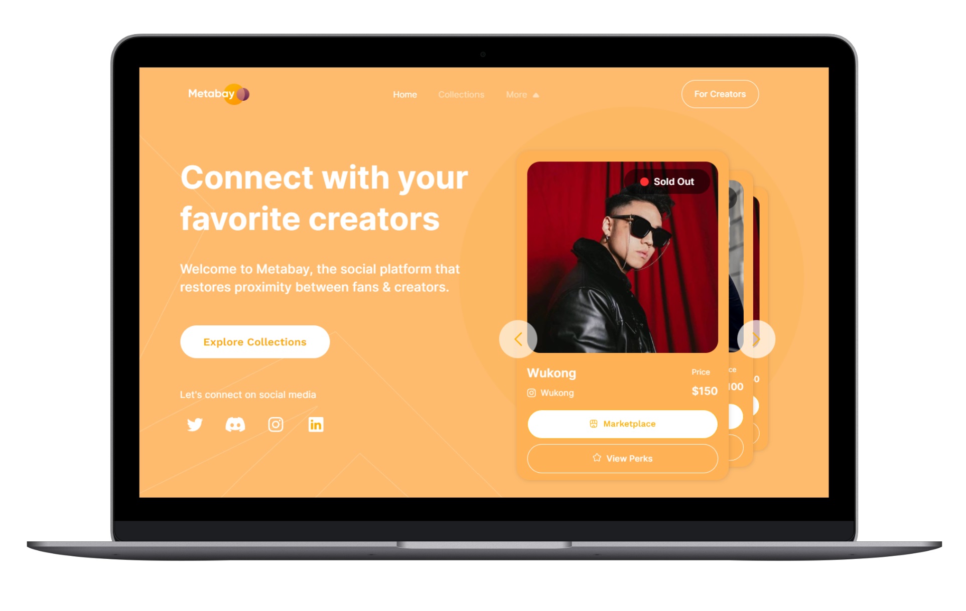 Metabay homepage, where users can browse creators and get the exclusive passes