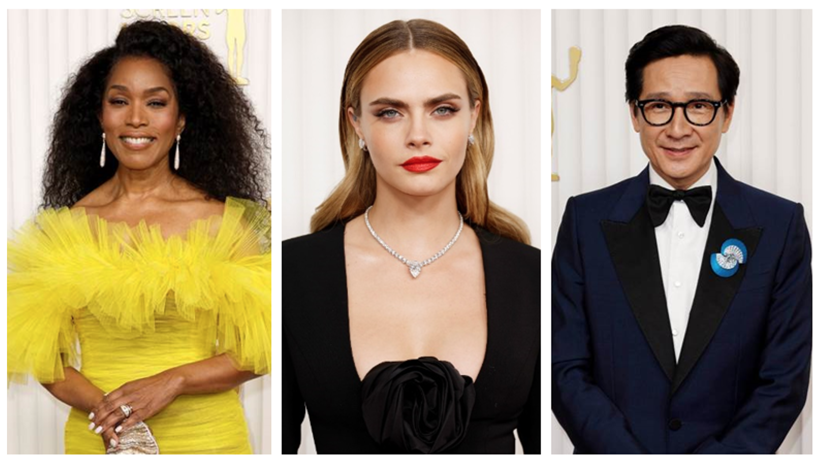 From left to right: Angela Bassett, Cara Delevingne and Ke Huy Quan in De Beers Jewellers