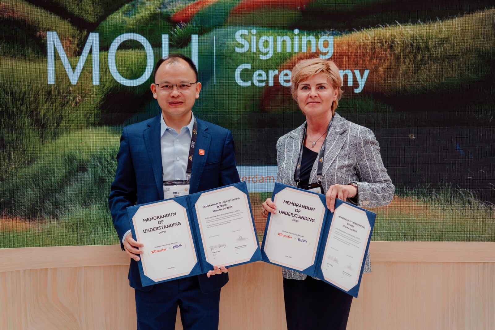 The MOU was signed by Bill Deng, Founder and CEO of XTransfer, and Ksenia Nekrasova, Global Sector Co-Head of TMT at BBVA, at Money20/20 Europe 2026 in Amsterdam.